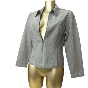 Khaki zip up office blazer jacket (L)