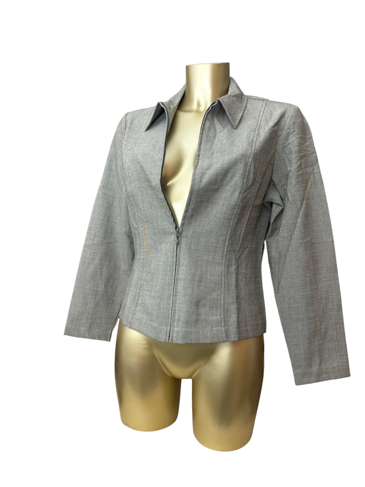 Khaki zip up office blazer jacket (L)