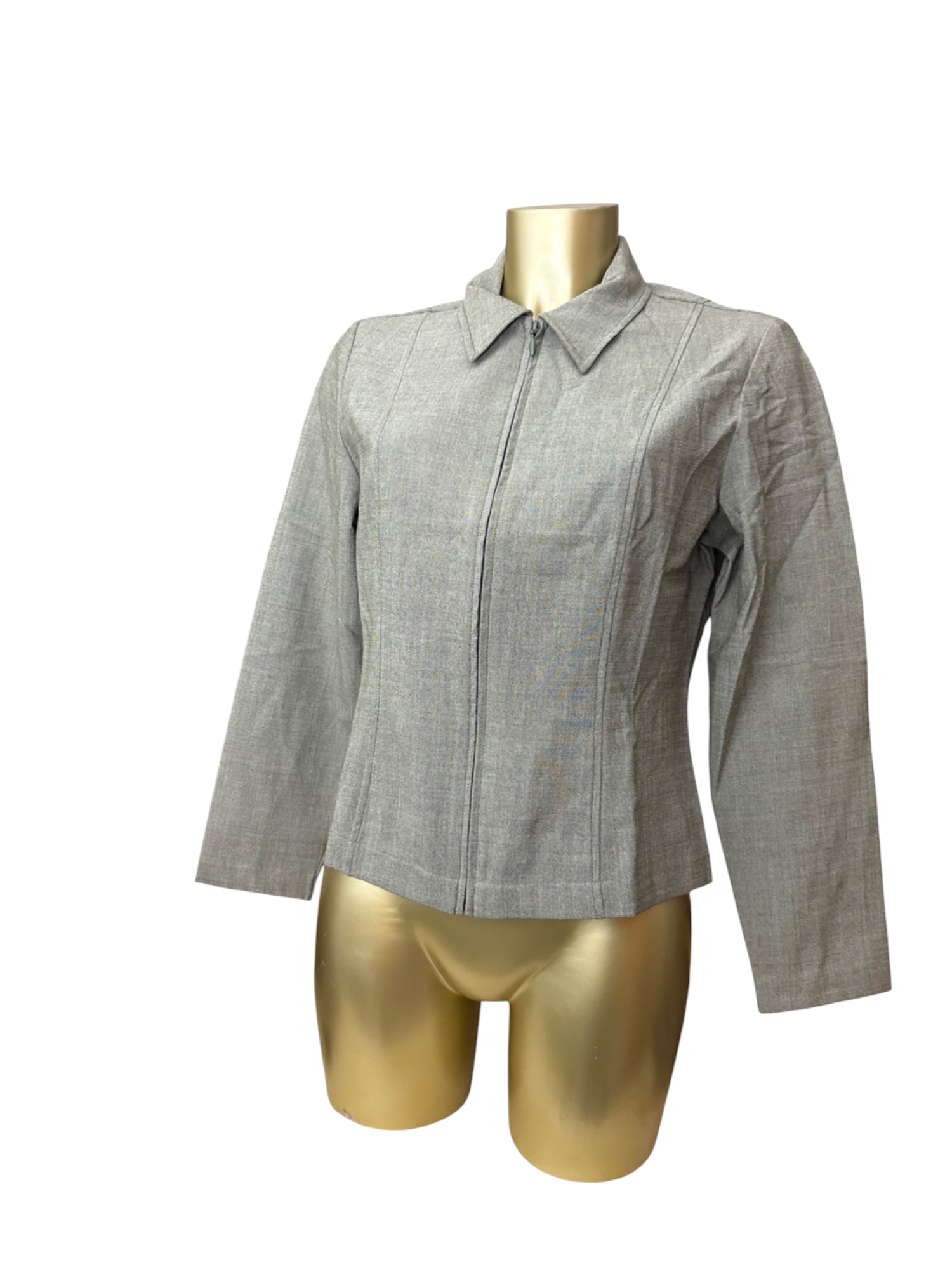 Khaki zip up office blazer jacket (L)