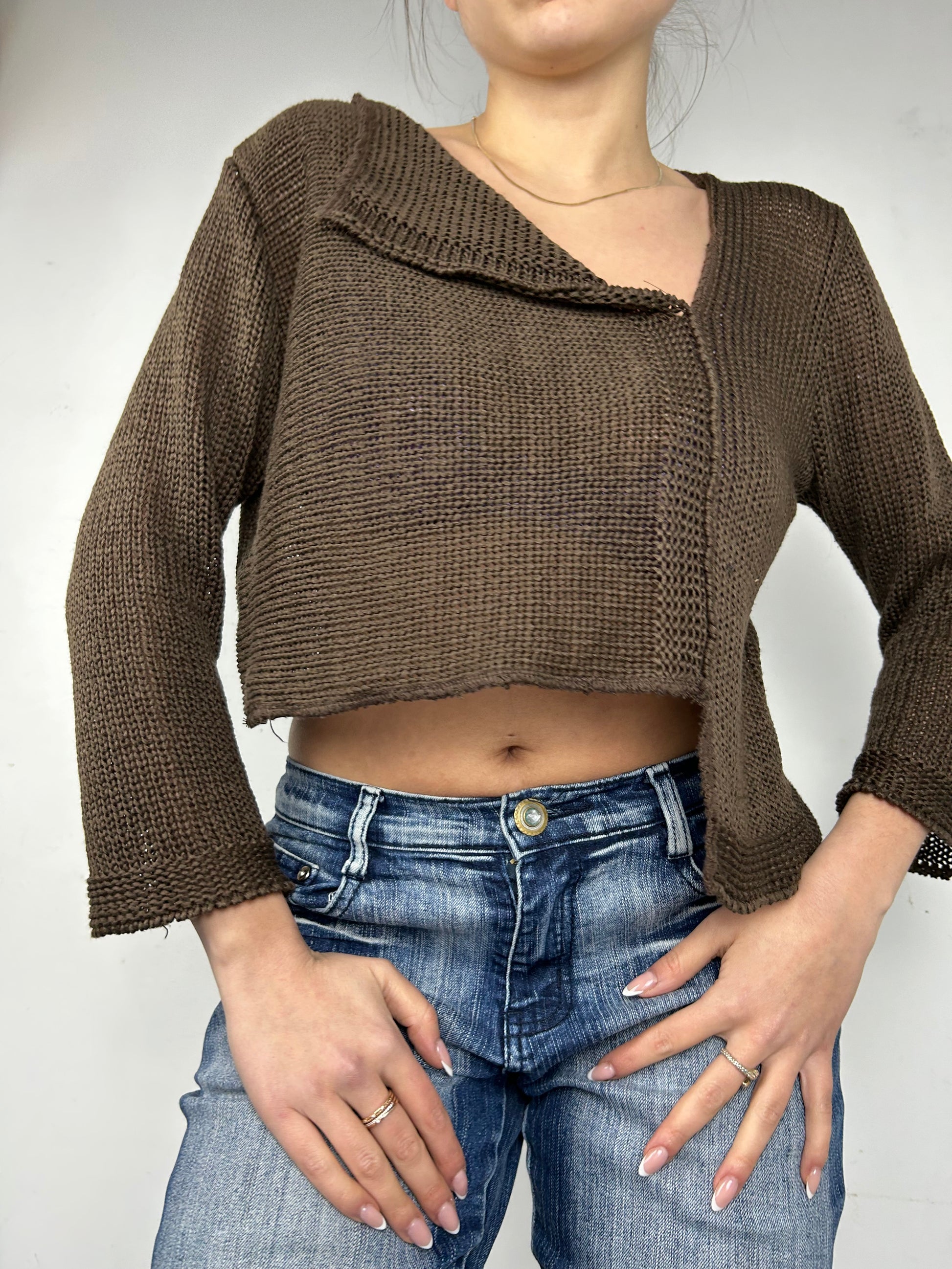 Brown asymmetric pocket jumper (S/M)
