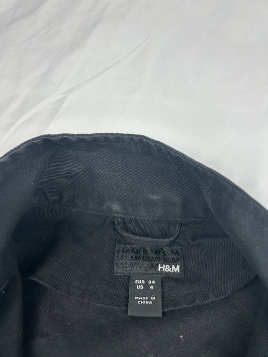 Black denim zip up biker jacket (XS/S)