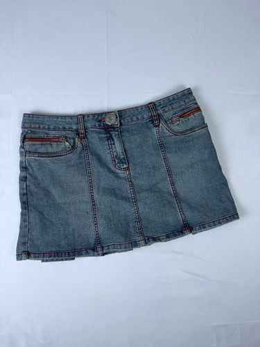 Blue denim low rise pleated mini skirt (XL)