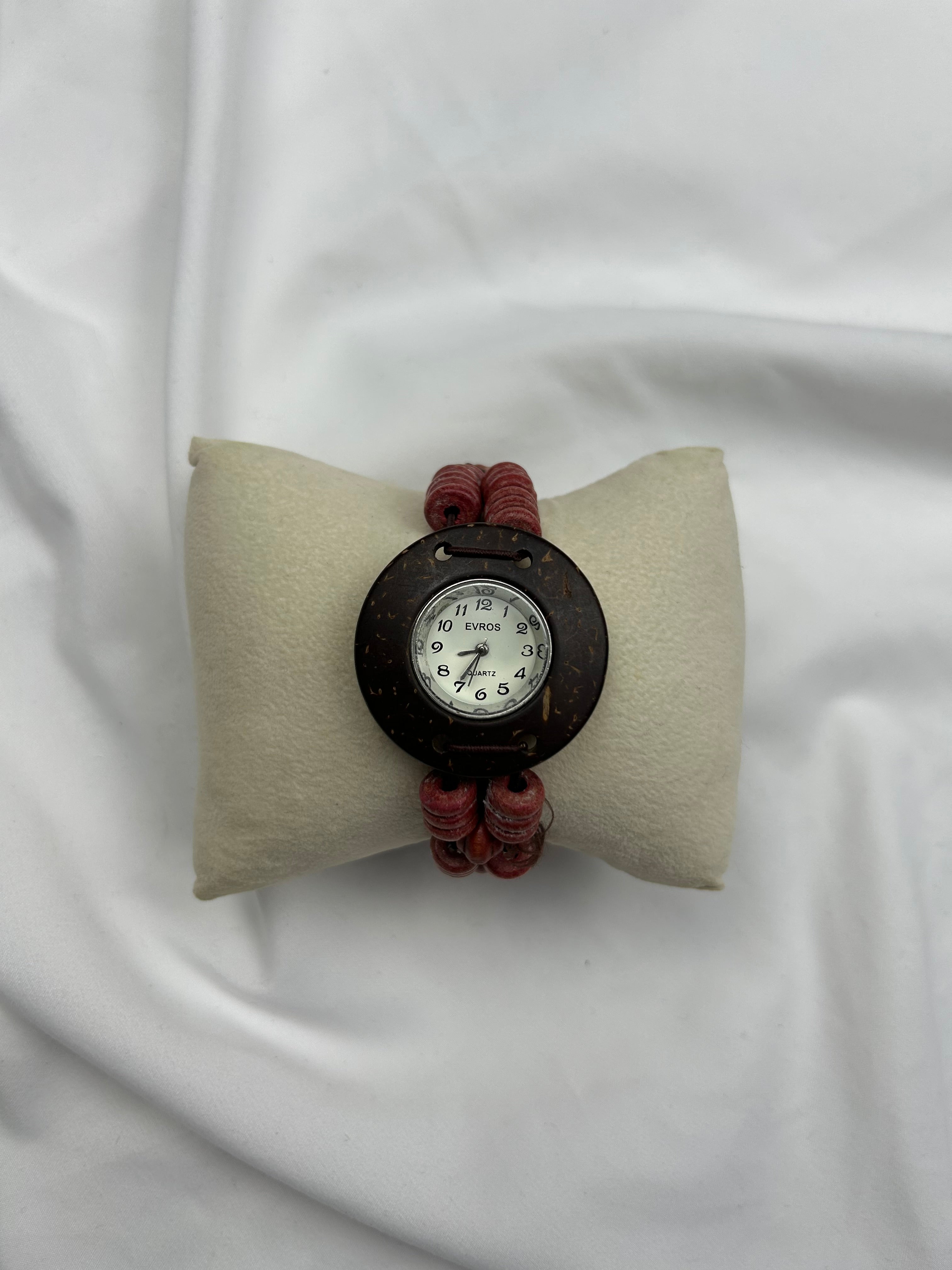 Vintage wood pearls red bracelet jewelry watch