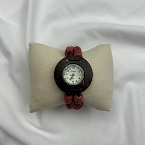 Vintage wood pearls red bracelet jewelry watch