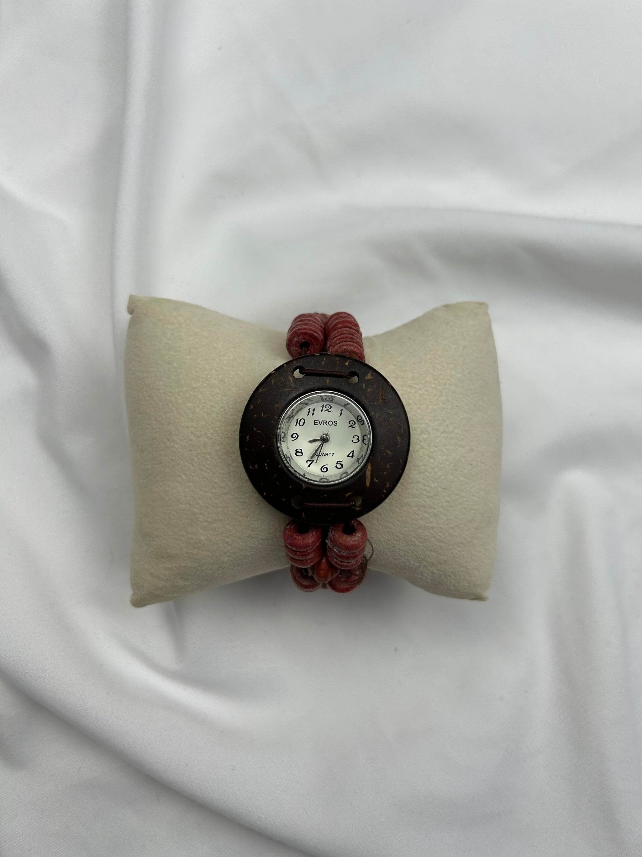 Vintage wood pearls red bracelet jewelry watch