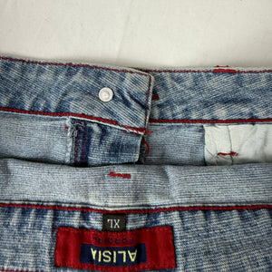 Blue denim low rise pleated mini skirt (XL)