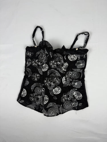 Black mesh graphic corset top (M)