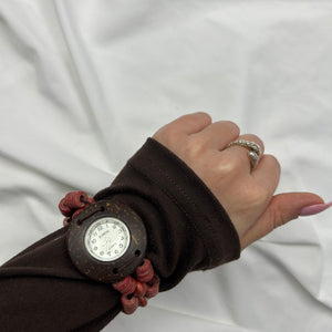 Vintage wood pearls red bracelet jewelry watch