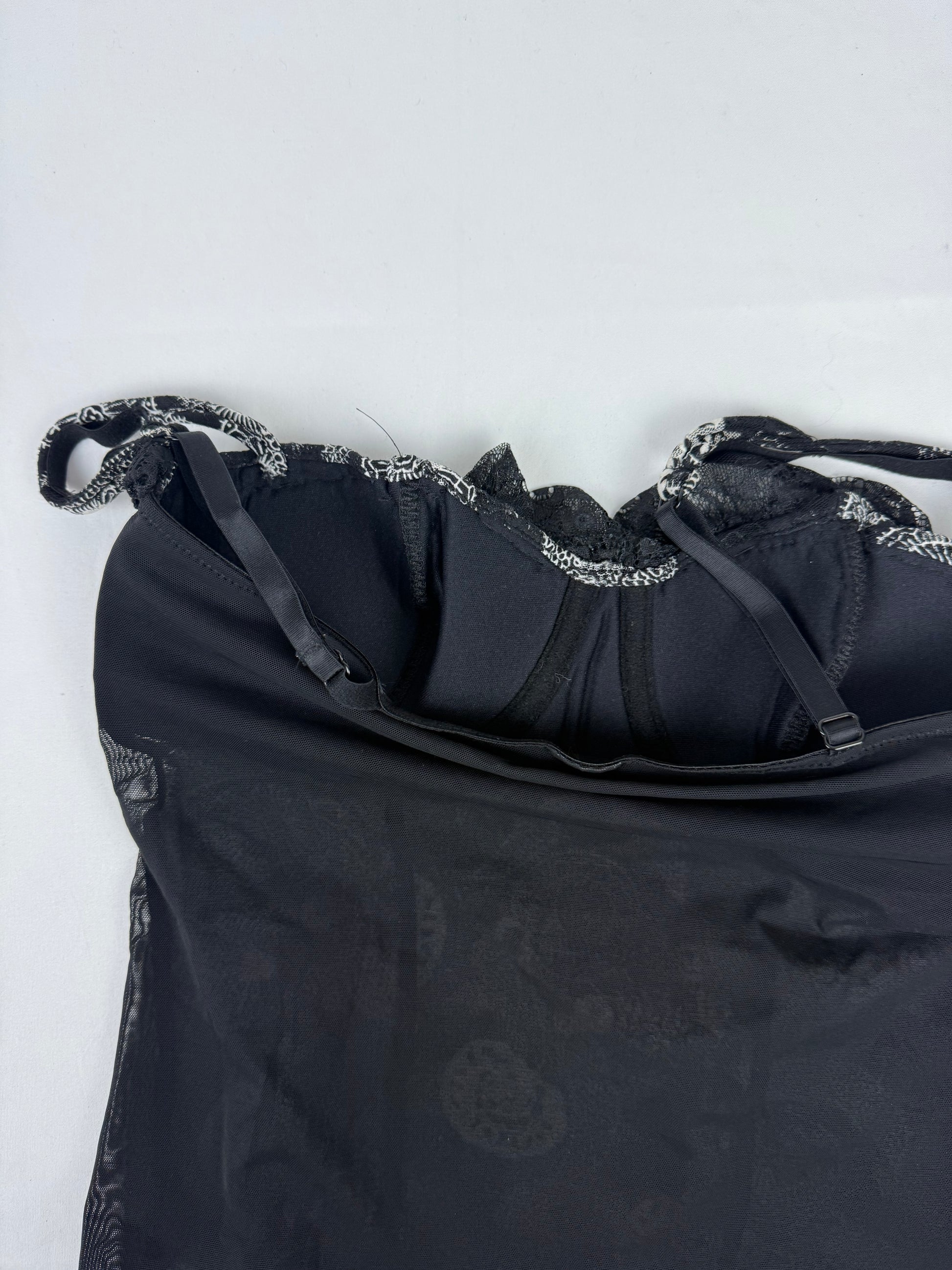 Black mesh graphic corset top (M)