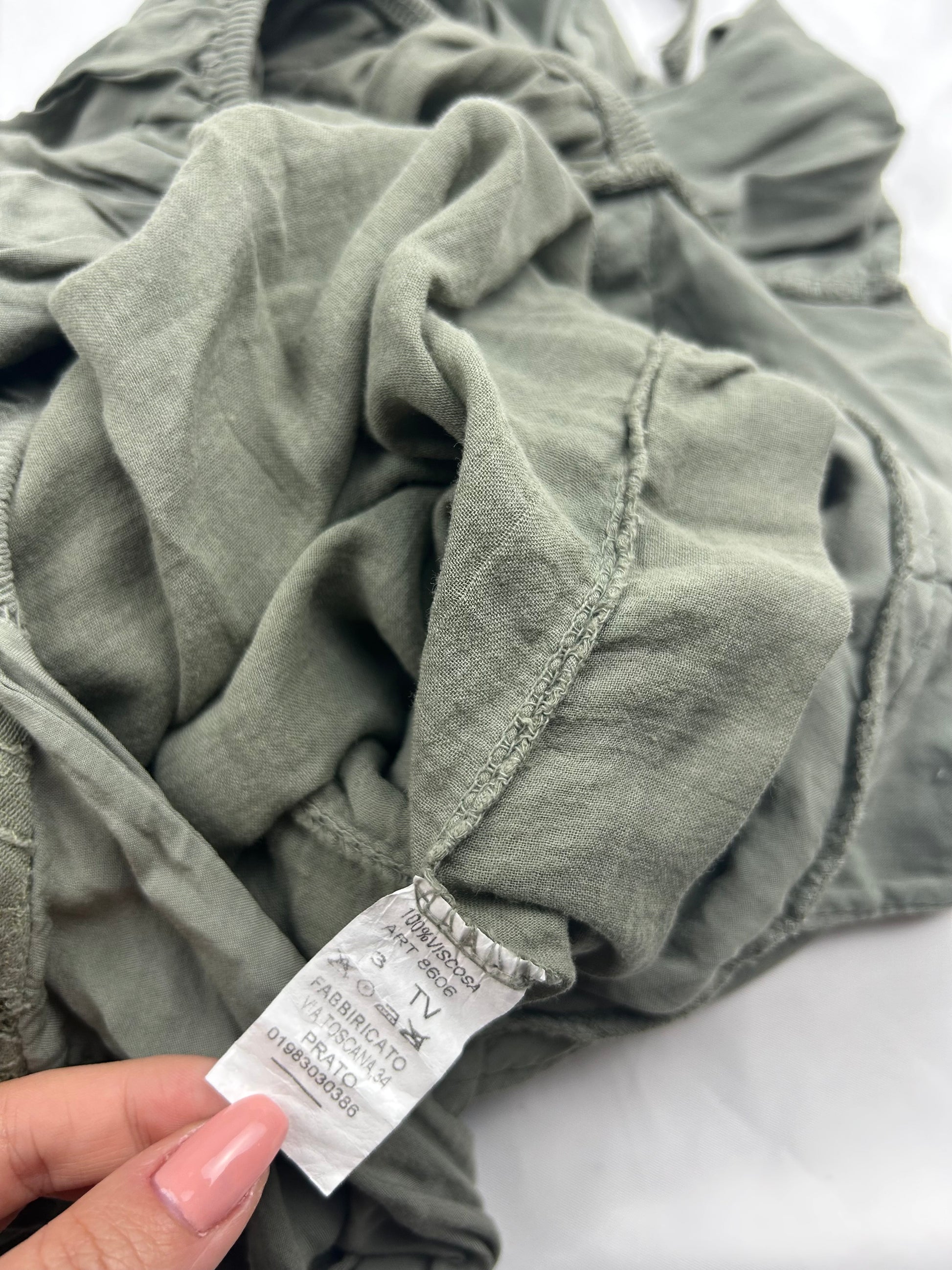Khaki backless pleated summer mid dress (S/M)