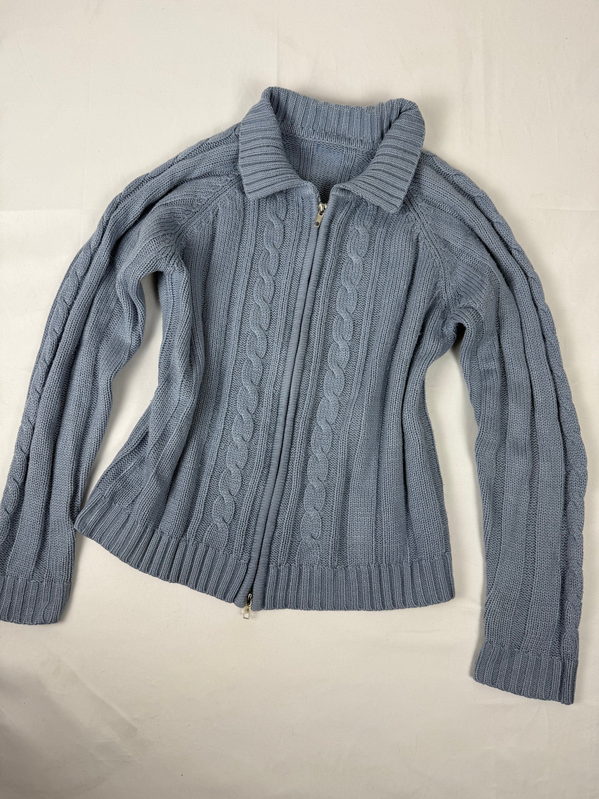 Baby blue zip up wool cardigan jumper (S/M)