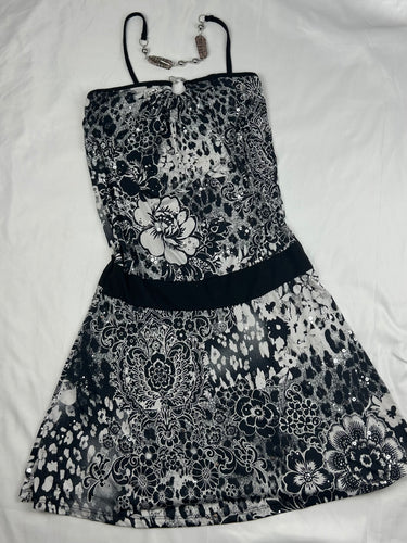 Black floral necklace tube mini dress (S/M)