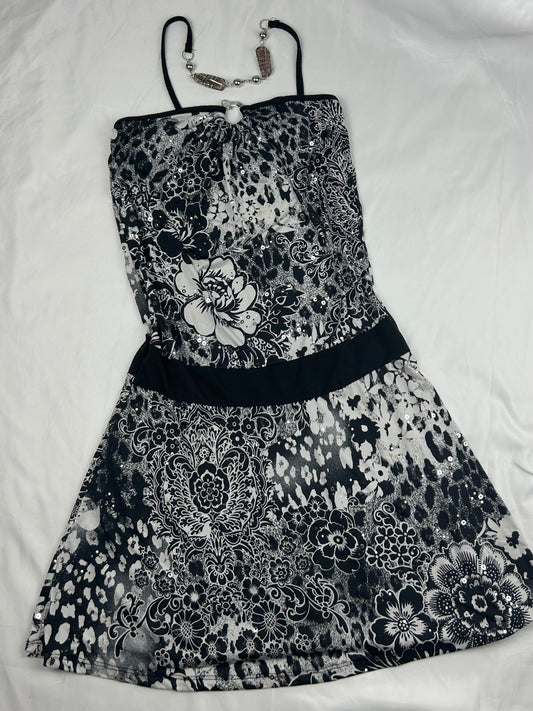 Black floral necklace tube mini dress (S/M)