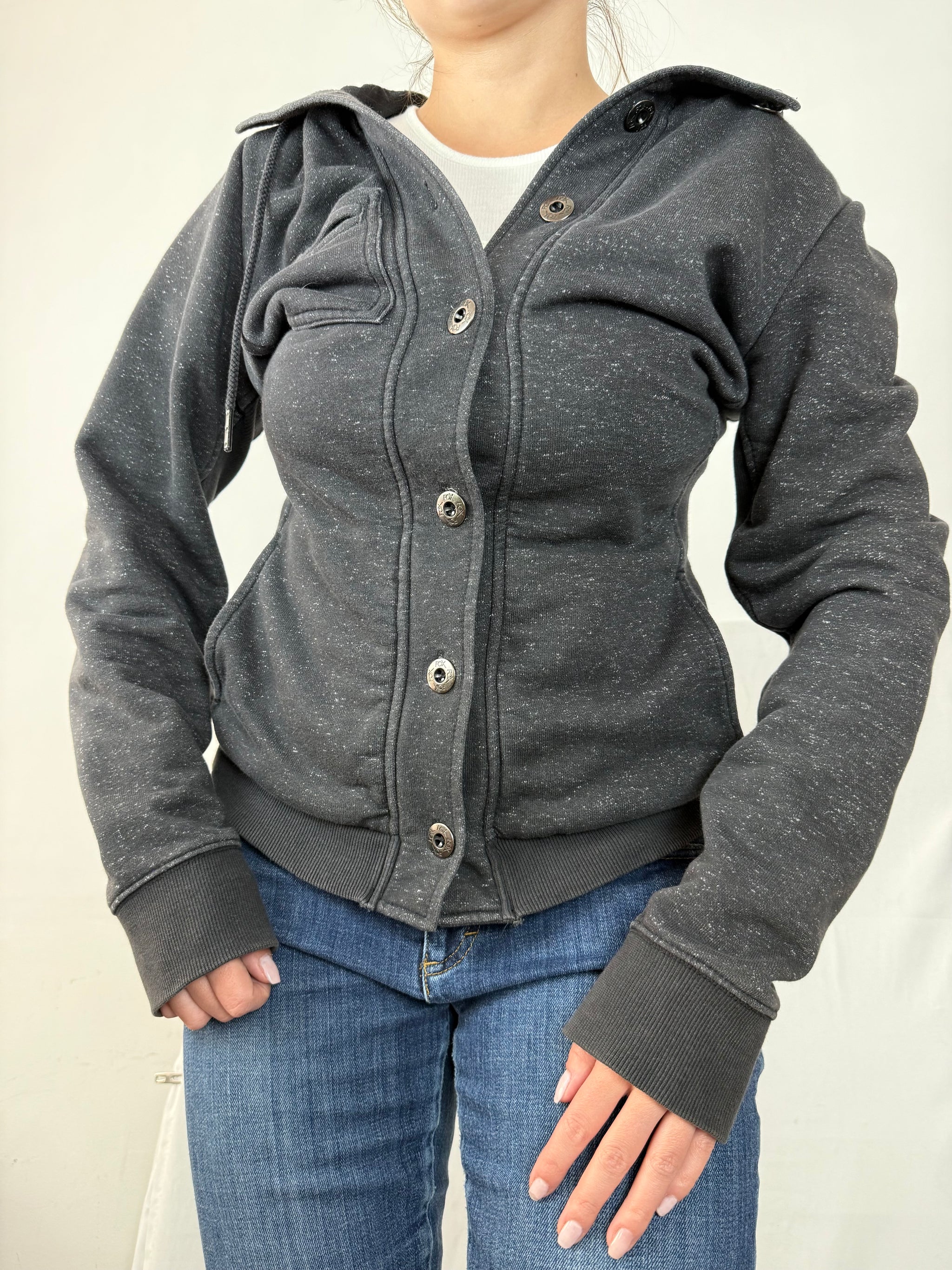 Grey cotton vintage hooded jacket (XL)