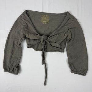 Khaki cotton tie up crop bolero long sleeves top (XS)