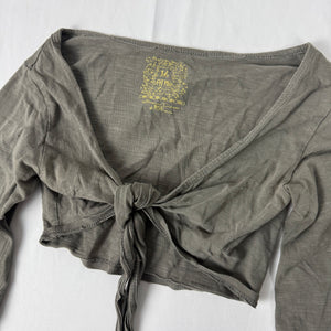 Khaki cotton tie up crop bolero long sleeves top (XS)