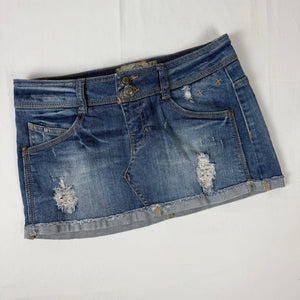 Blue denim low rise mini skirt (XXS/XS)