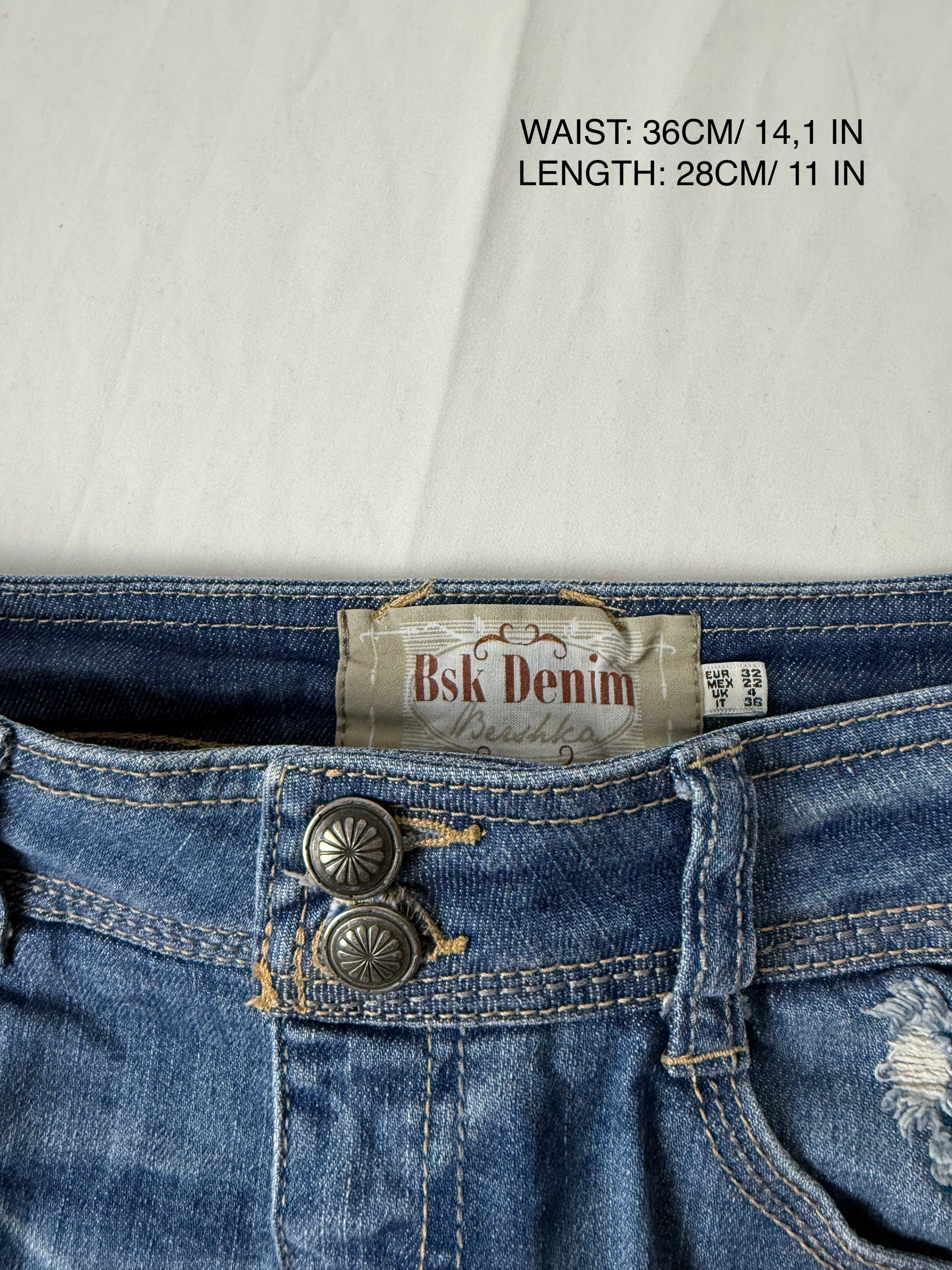 Blue denim low rise mini skirt (XXS/XS)