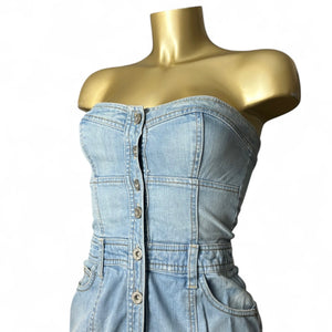 Blue denim bustier mini dress (XS/S)