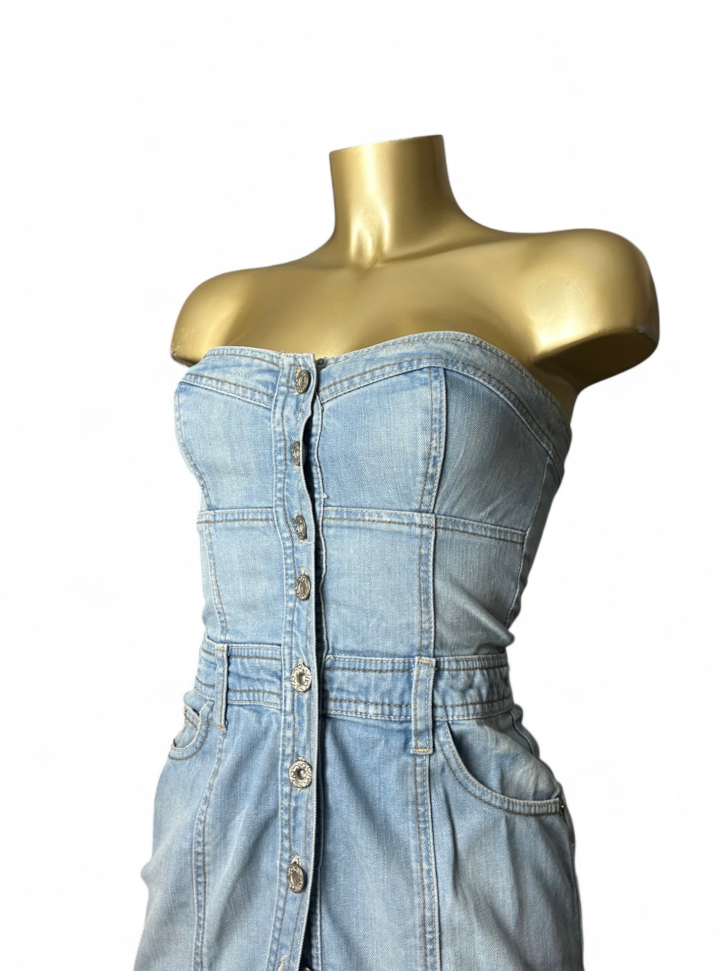 Blue denim bustier mini dress (XS/S)