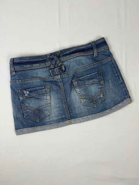 Blue denim low rise mini skirt (XXS/XS)