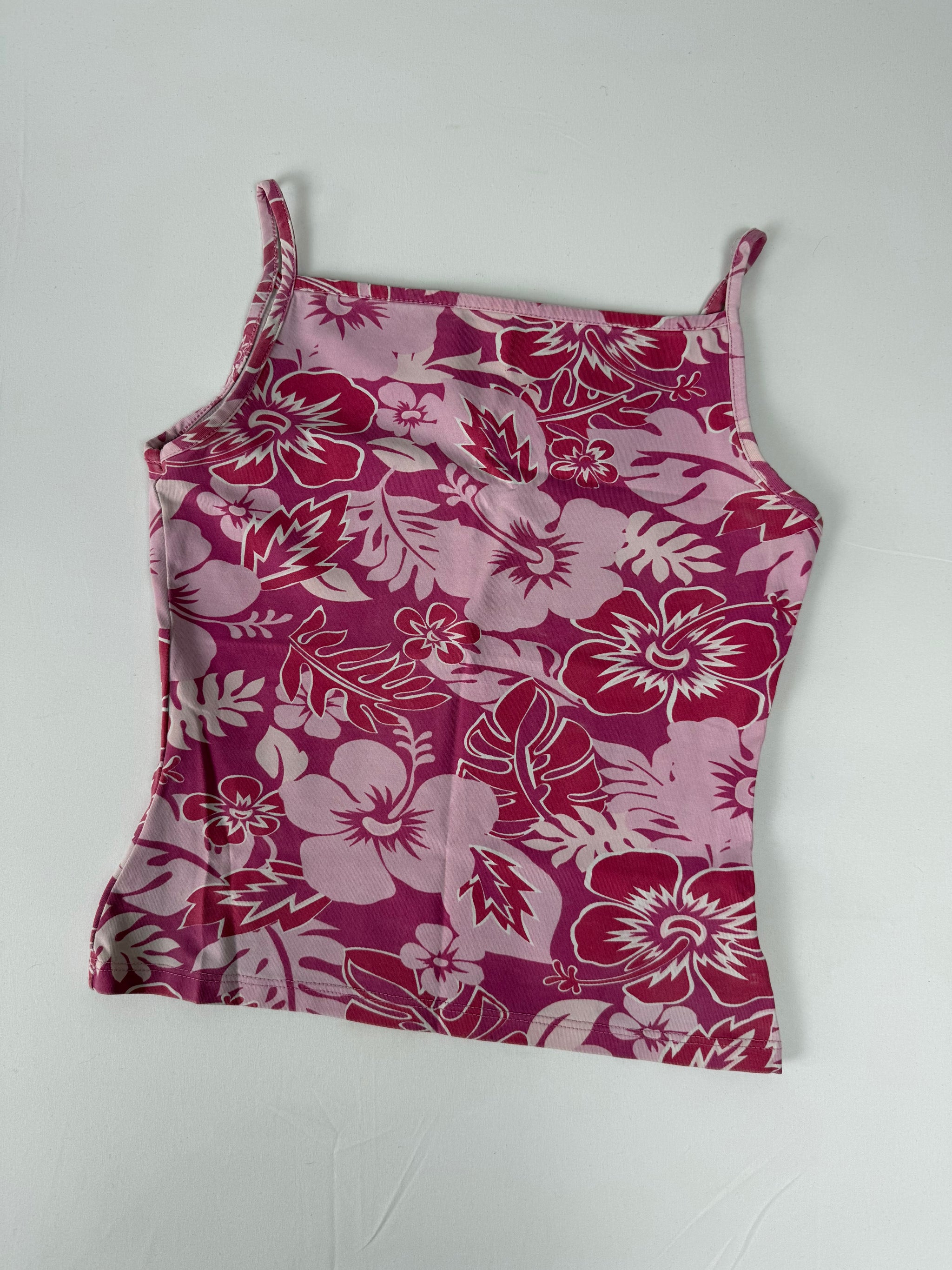 Pink floral tight fit top (S)