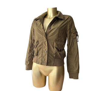 Khaki utility zip up biker jacket (M)