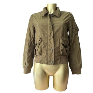 Khaki utility zip up biker jacket (M)