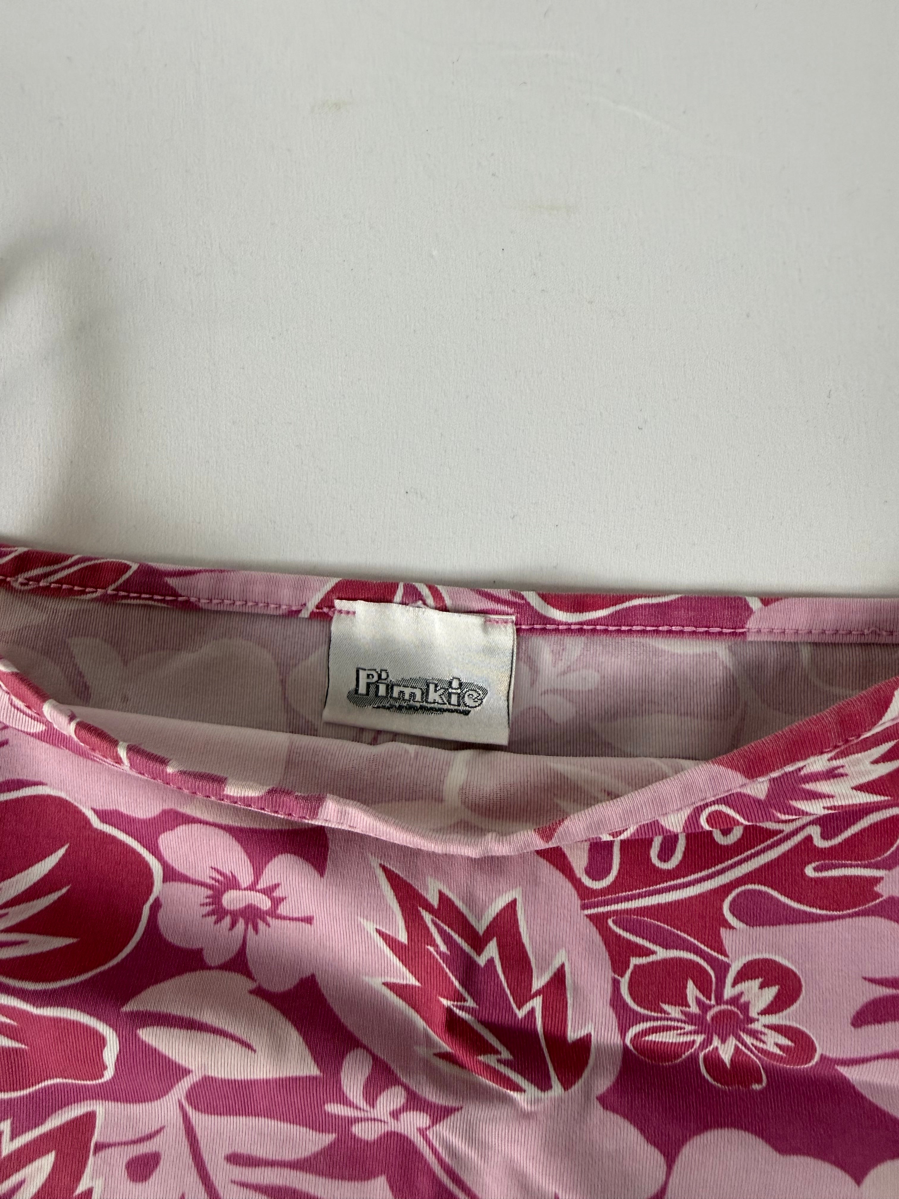Pink floral tight fit top (S)