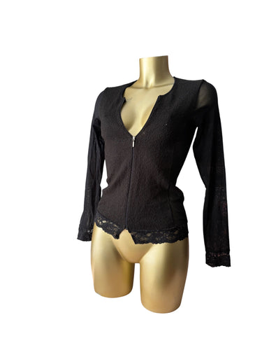 Black bi fabric zip up mesh  jumper (S/M)