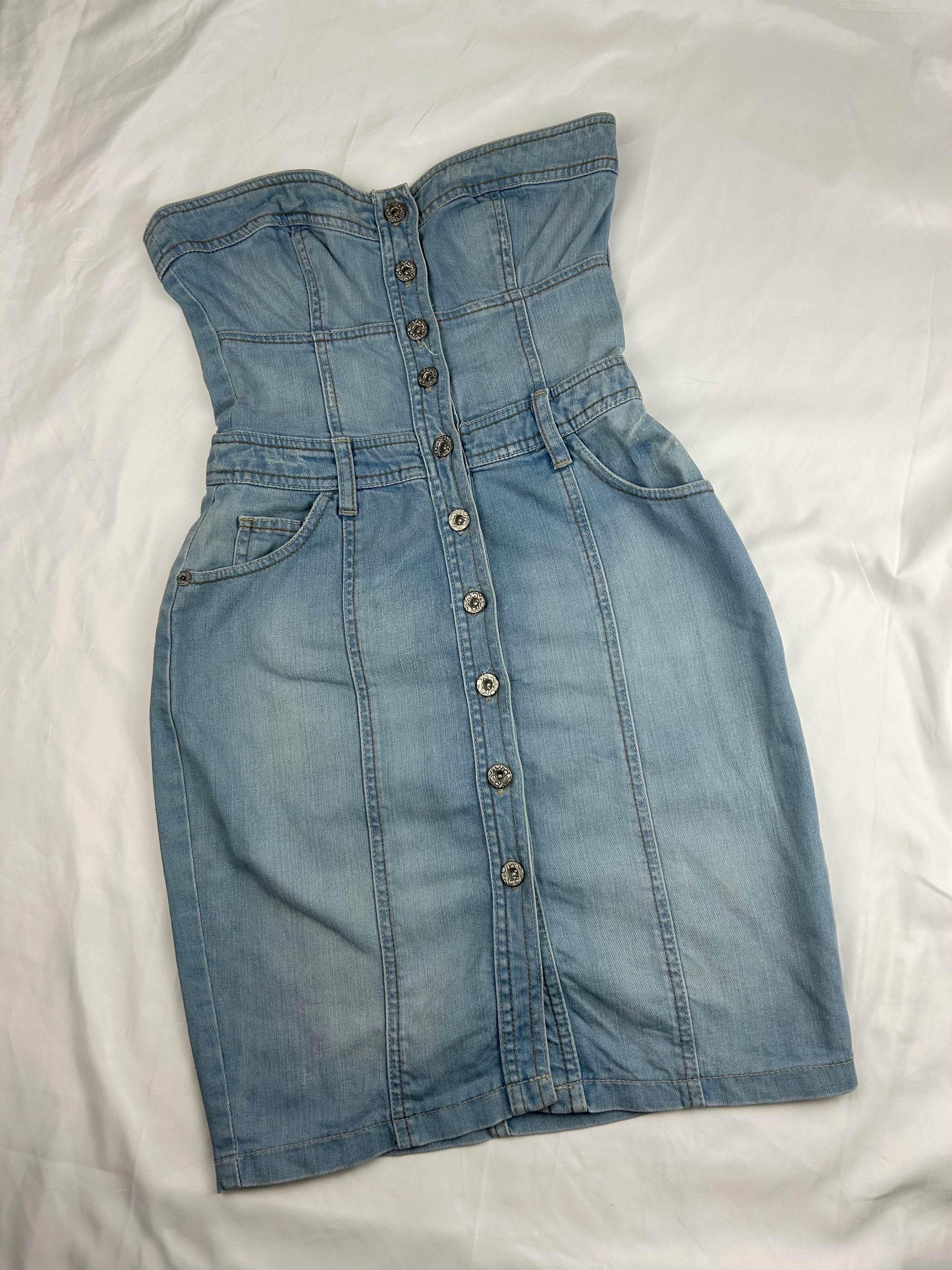 Blue denim bustier mini dress (XS/S)