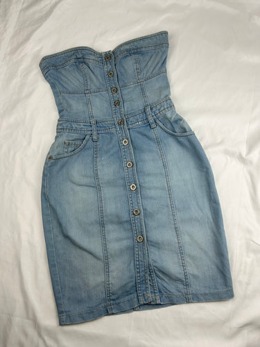 Blue denim bustier mini dress (XS/S)