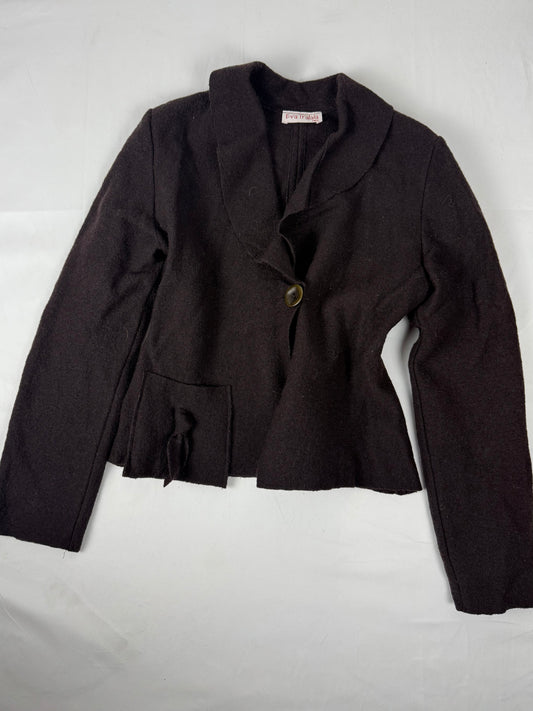 Brown 100% wool tight fit jacket (S)