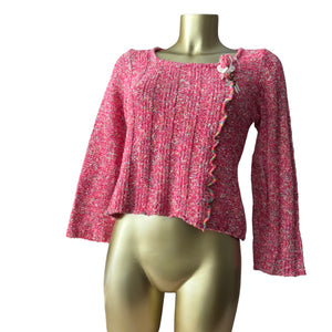 Pink knitted pearls square neck jumper (S/M)