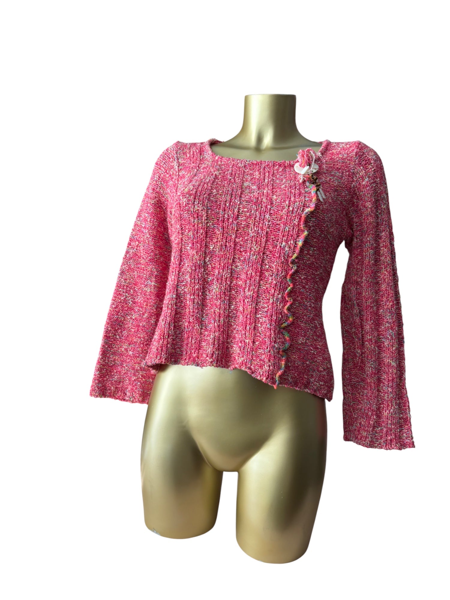 Pink knitted pearls square neck jumper (S/M)