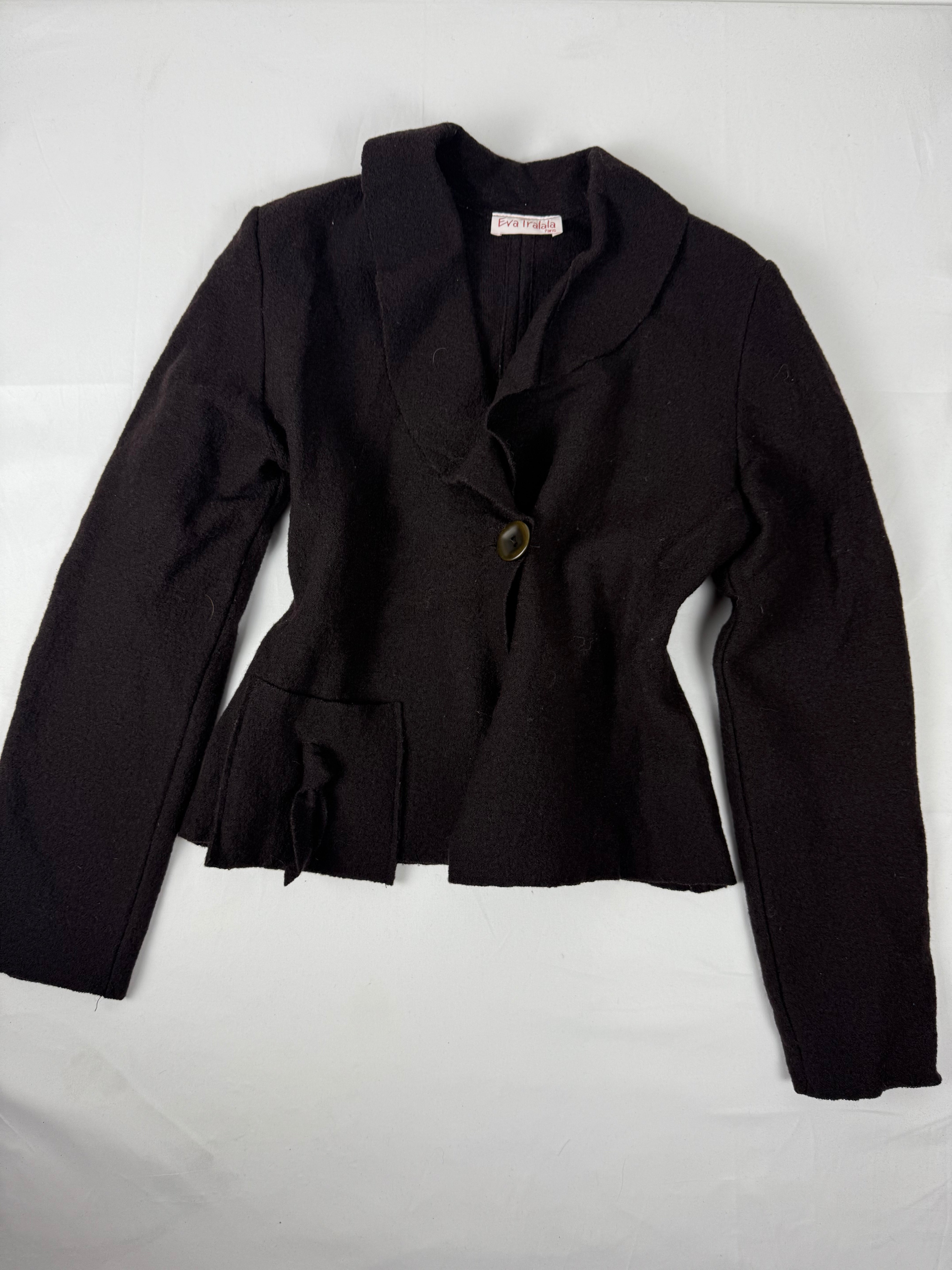 Brown 100% wool tight fit jacket (S)