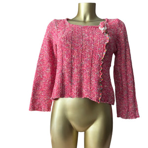 Pink knitted pearls square neck jumper (S/M)