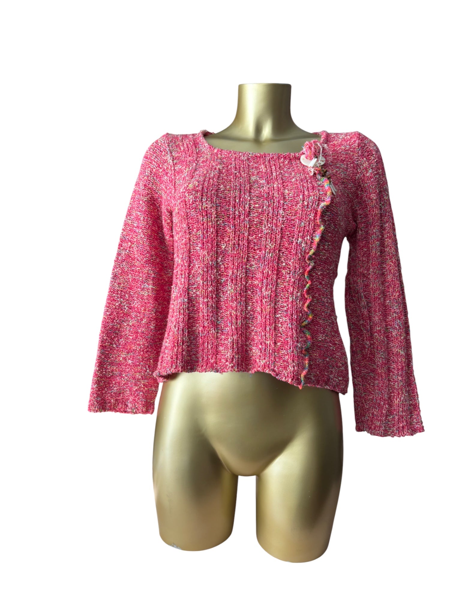 Pink knitted pearls square neck jumper (S/M)