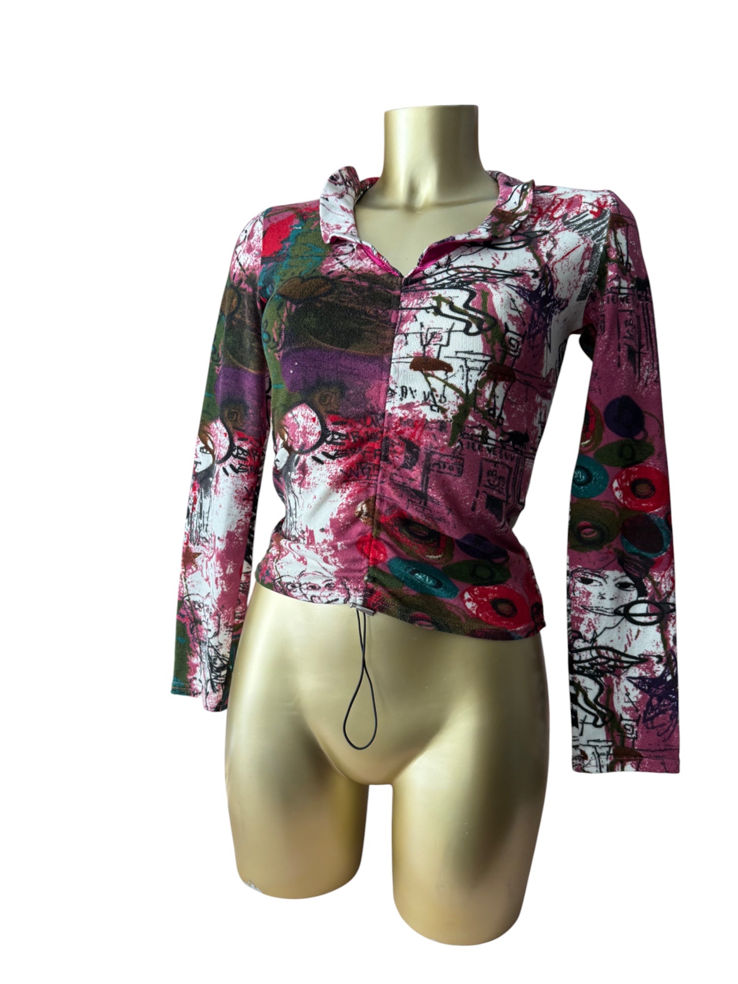 Burgundy graphic ruched long sleeves top (S/M)