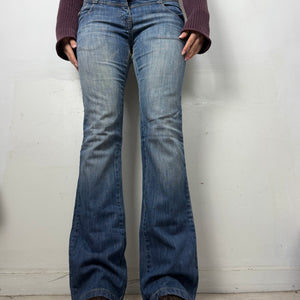 Blue low rise bootcut flare denim pants (M)