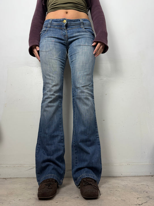 Blue low rise bootcut flare denim pants (M)