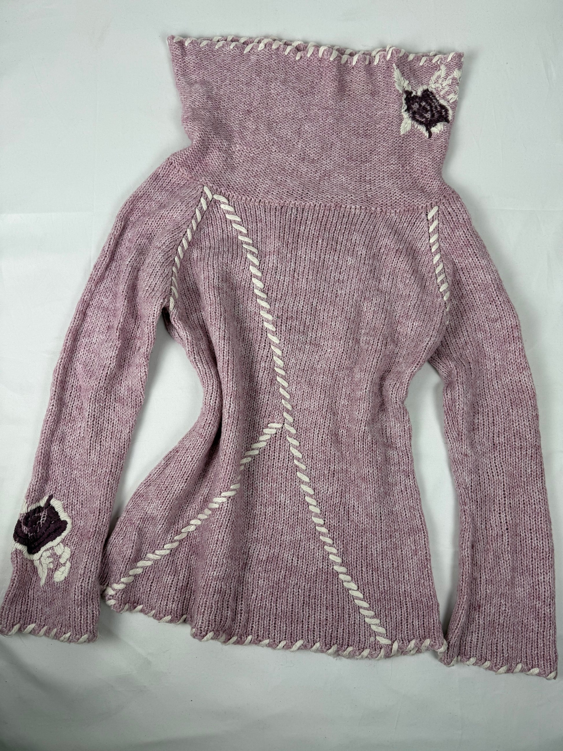Pink floral wool turtleneck knit jumper (XL)