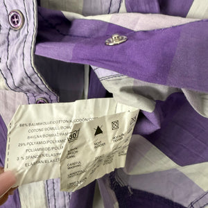 Purple check buttons up tee (L)
