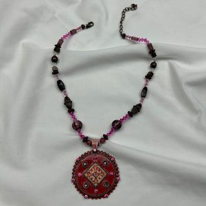 Stainless steel red cord boho necklace