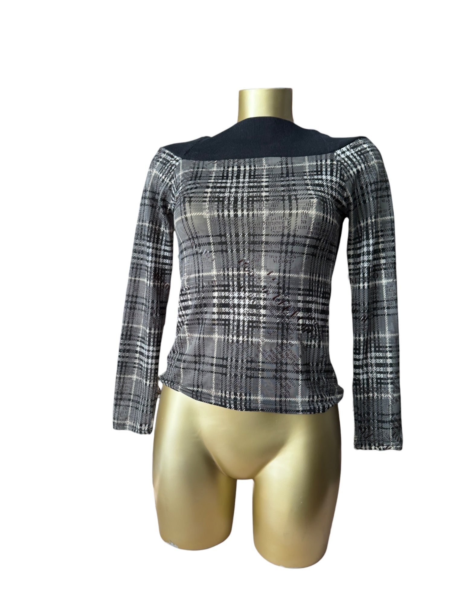 Grey bardot graphic long sleeves top (S)