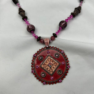 Stainless steel red cord boho necklace