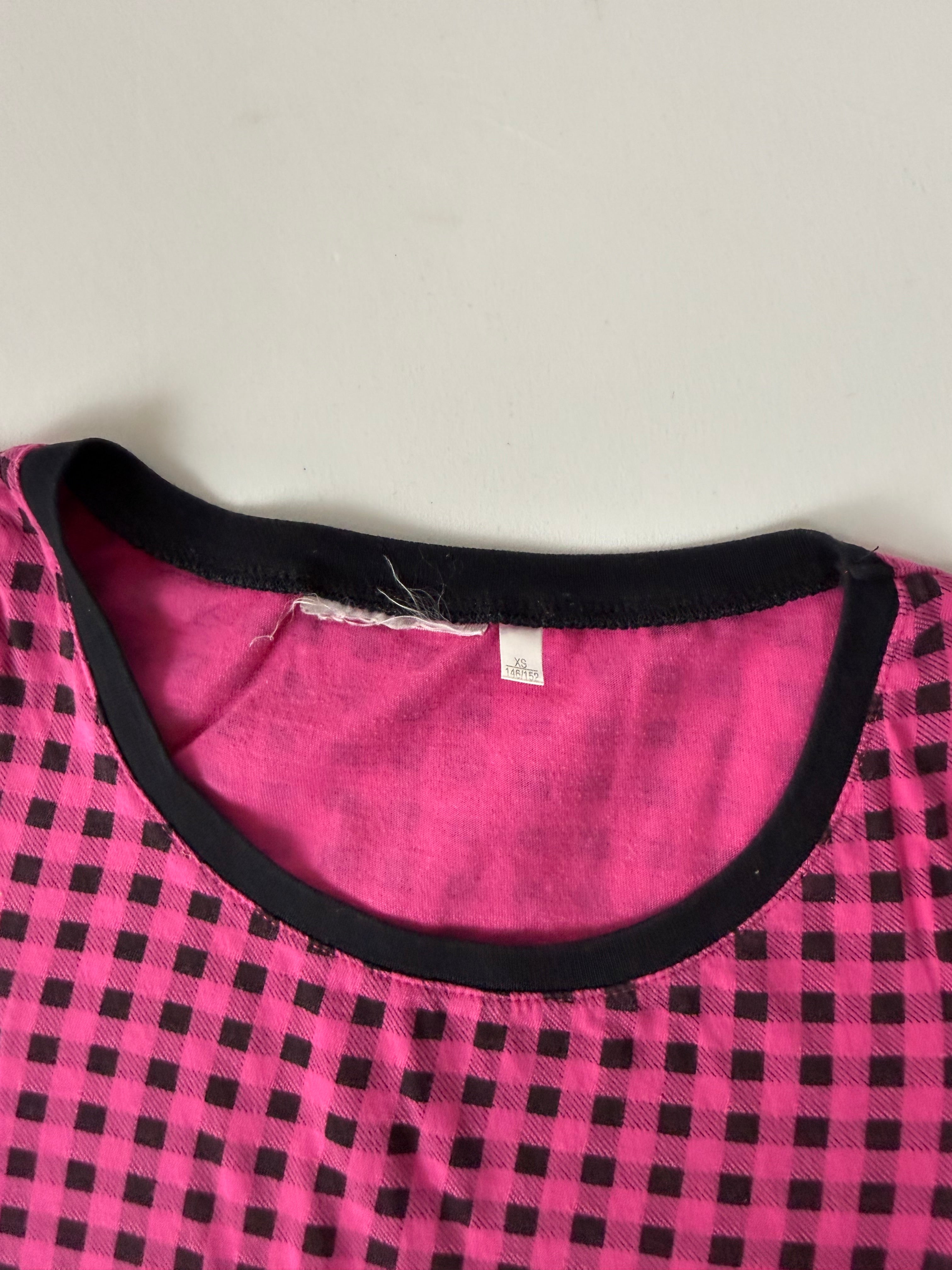 Pink check print cotton tee (S)