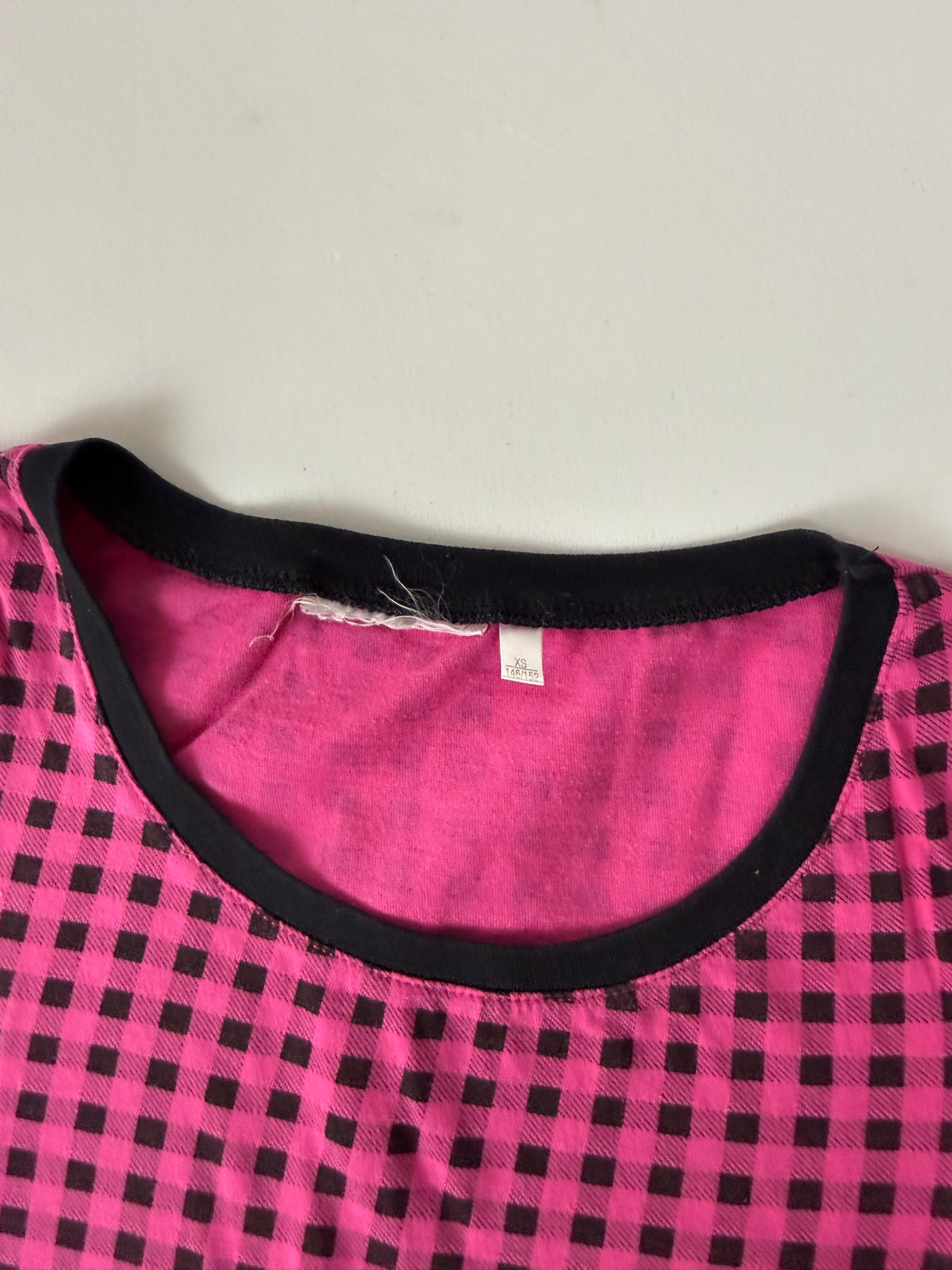 Pink check print cotton tee (S)