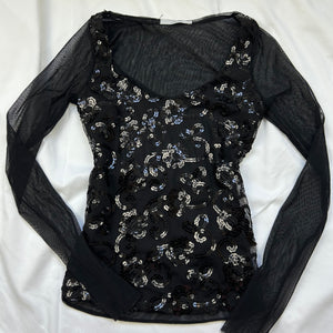 Black mesh sequins long sleeves top (XS)