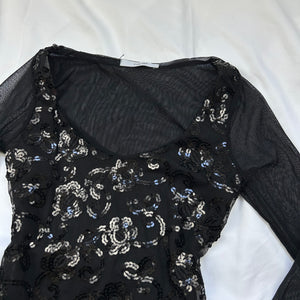 Black mesh sequins long sleeves top (XS)